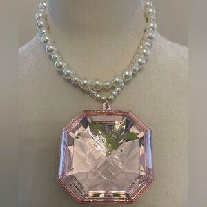 New Oversized Pearl Necklace with Huge Pink Pendant